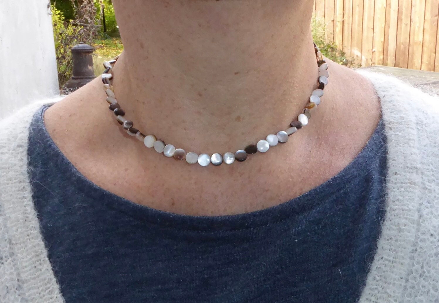 925 Silver Mother-of-pearl Necklace, Mother-of-pearl Choker and Buoy Clasp  - Etsy Ireland