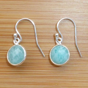 Boucles d'oreilles amazonite et argent 925, petites boucles d'oreilles argent sterling breloques rondes pierre verte image 3