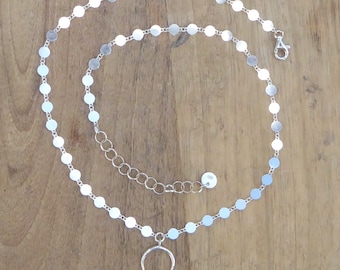 925 Silber Halskette mit Mondanhänger, Kette und Halbmondanhänger
