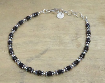 Spinel and 925 silver bracelet - black stone and sterling silver bracelet