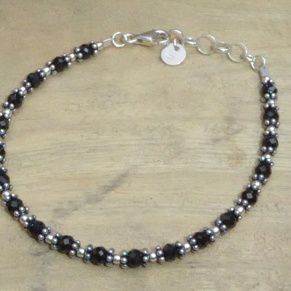 Spinel and 925 silver bracelet - black stone and sterling silver bracelet