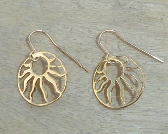 Minimalist vermeil earrings, 14k vermeil sun earrings