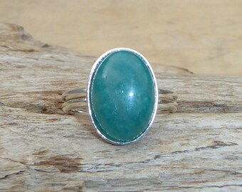 Bague amazonite du Pérou et argent sterling 925, bague verte solitaire, pierre brute naturelle sertie ovale semi-précieuse taille ajustable