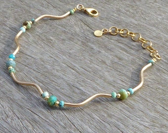 Bracelet turquoises et gold filled 14 carats - bracelet plaqué or et turquoises véritables