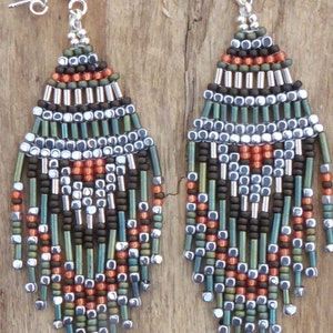 Boucles d'oreilles Navajo perles tissées,boucles d'oreilles pendantes style amérindien rouges et vertes,ethnique bohème image 2