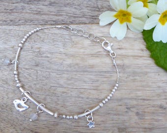 925 Sterling Silver Bird and Star Bracelet - Romantic Charm Sterling Silver Bracelet