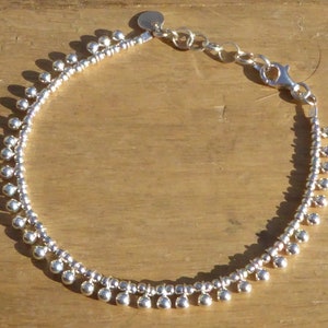 925 silver bracelet - fine bracelet with small beads and tassels in sterling silver