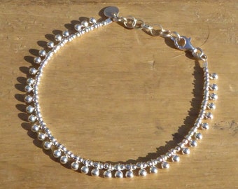 925 silver bracelet - fine bracelet with small beads and tassels in sterling silver