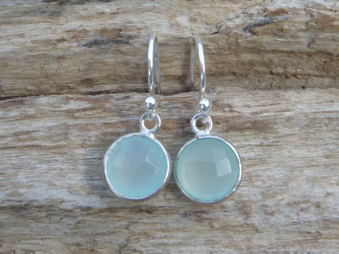 Boucles D'Oreilles Argent Sterling 925 & Calcédoine - Fait Main Inde - Neuf Sans Boîte
