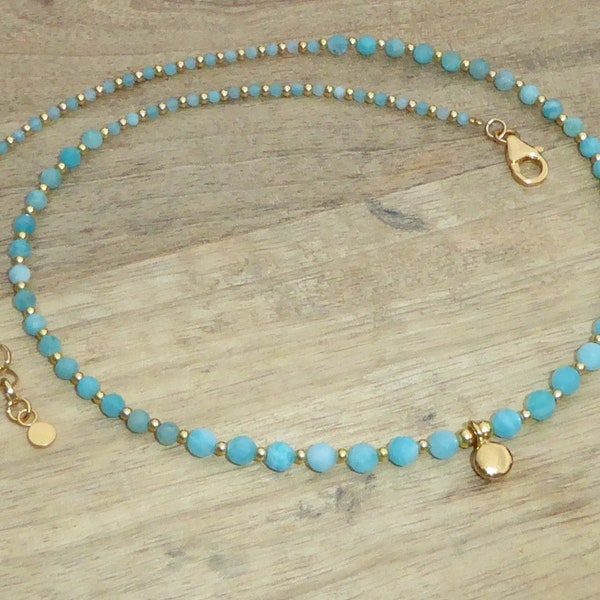 14-carat gold necklace and turquoise stone, amazonite stone necklace and gold