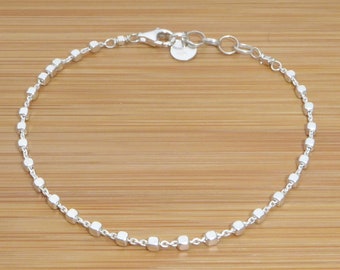 Armband aus 925er Silber, Perlenkettenarmband mit Würfeln aus Sterlingsilber