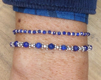 Lapis lazuli and 925 silver bracelet - blue stone and sterling silver bracelet