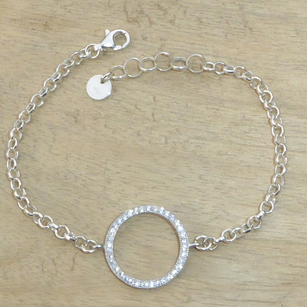 Bracelet argent 925 et strass zircons - bracelet scintillant intercalaire rond zirconium et argent 925