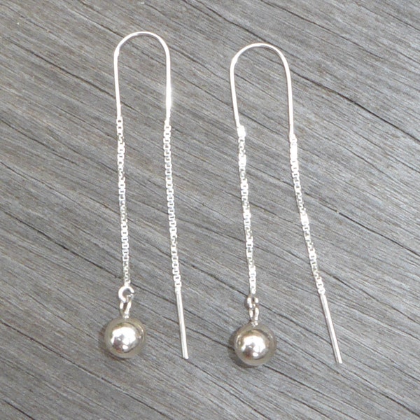 Boucles d’oreilles chaîne en argent 925,chaîne d’oreilles argent massif,boucles d'oreilles pendantes argent boules minimalistes