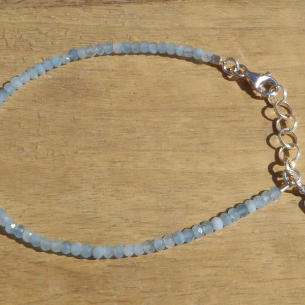 Aquamarine bracelet and silver 925, fine minimalist bracelet small stones real blue