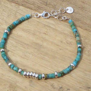 Pulseira Heishi turquesa e prata 925, pulseira turquesa e prata 925