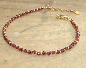 Garnet and vermeil bracelet, fine gold-plated bracelet with red stone