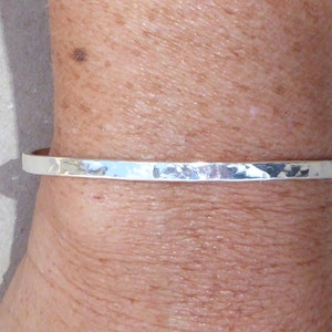 Hammered 925 silver bangle bracelet - rigid open adjustable bracelet in sterling silver