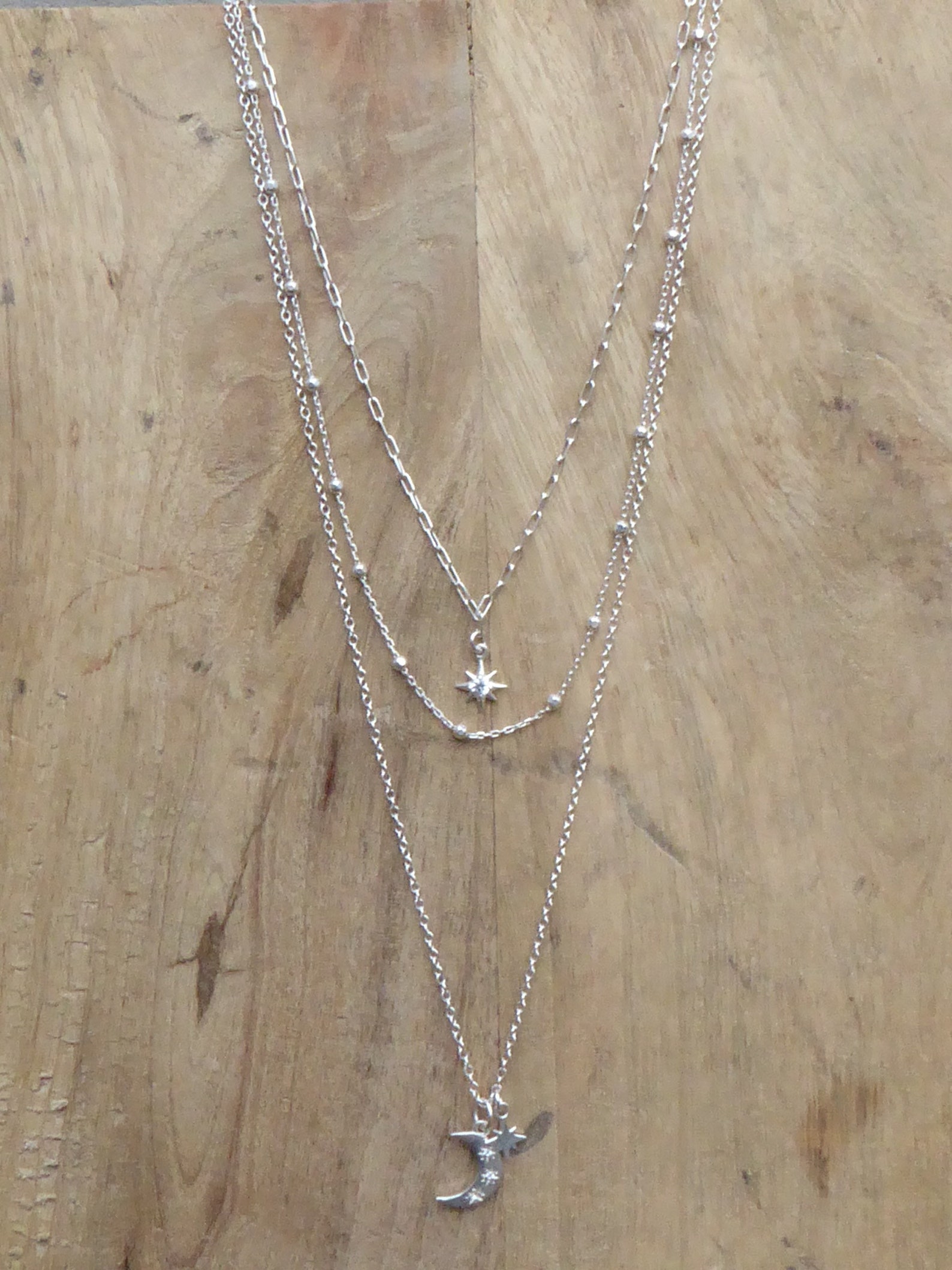 Collier Lune et Étoile avec Zircons en Argent Sterling main image 1