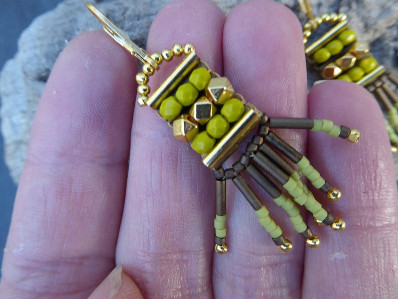 original brown green boho earrings Ethnic green rock beads earrings