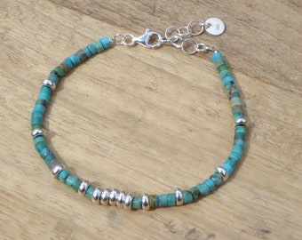 Bracelet heishi turquoises et argent 925, bracelet turquoises et argent 925