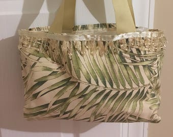 Palm Tree Fabric Handbag with decorative beads