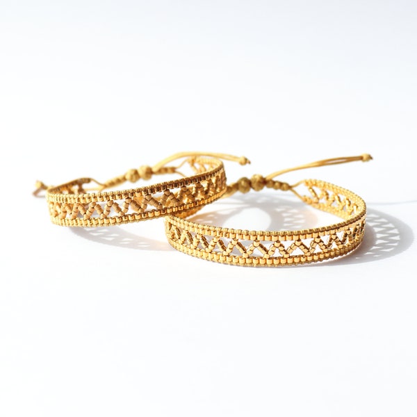 Bracelet lien motif ajouré ''V'' triangle - en perles de rocailles MIYUKI  - doré or 24K brillant ou mat - Mademoiselle Carara