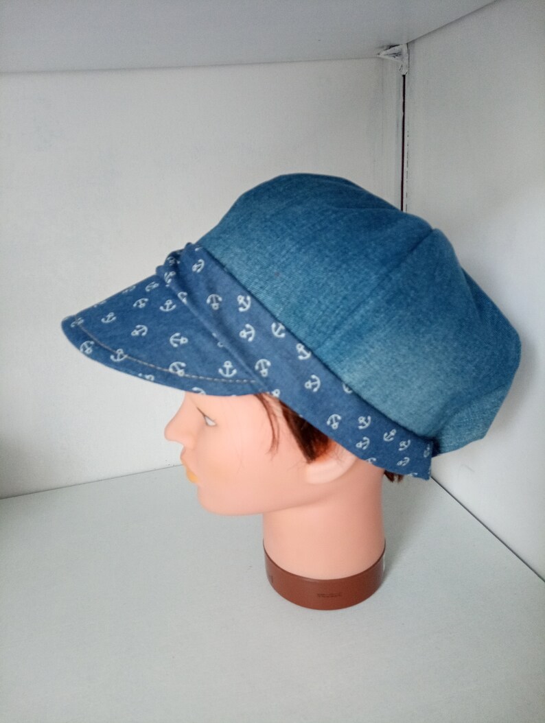 newsboy cap in recycled denim, printed fabric, gifts, useful, visor, protection, style, image 4