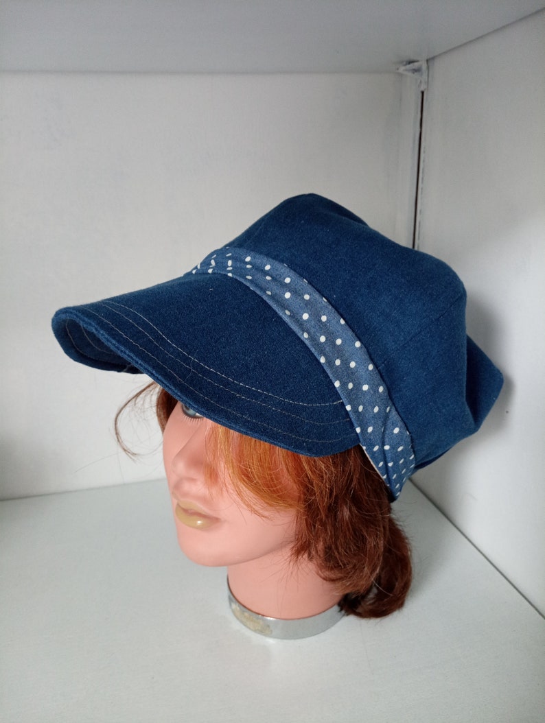 newsboy cap in recycled denim, printed fabric, gifts, useful, visor, protection, style, White