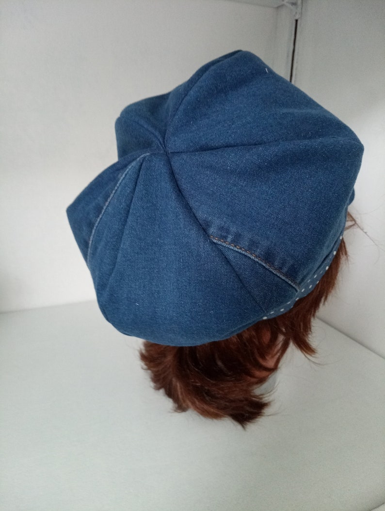 newsboy cap in recycled denim, printed fabric, gifts, useful, visor, protection, style, image 6