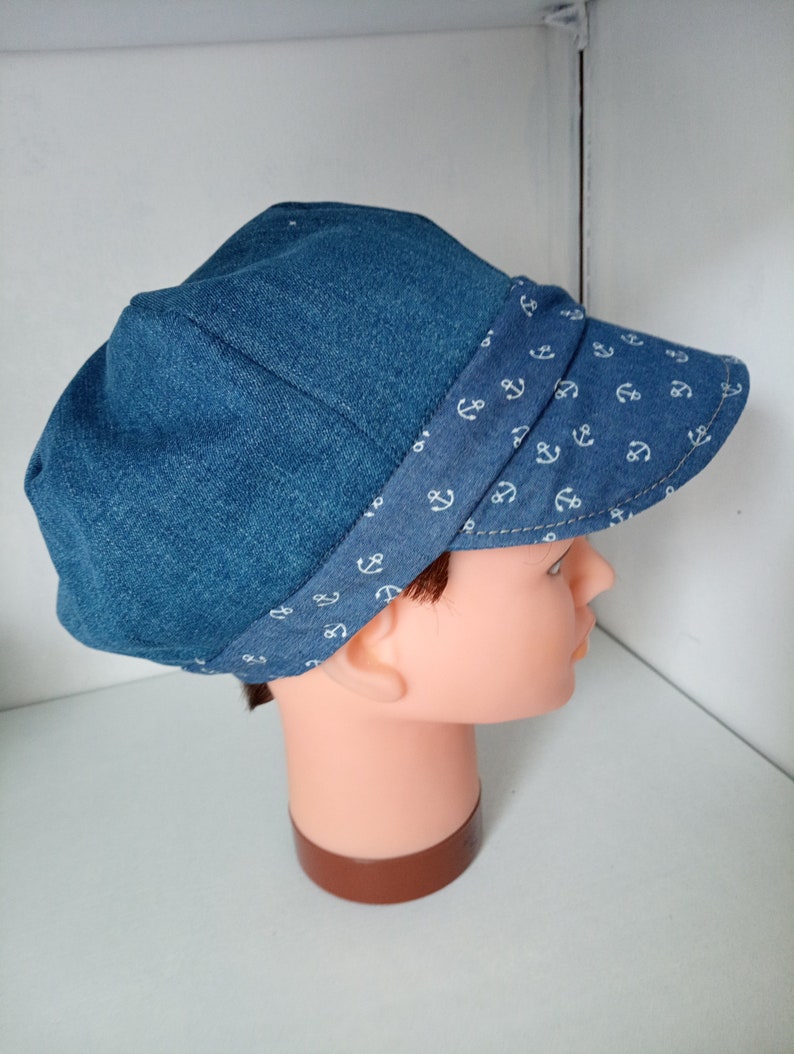 newsboy cap in recycled denim, printed fabric, gifts, useful, visor, protection, style, image 1