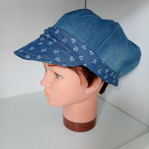 newsboy cap in recycled denim, printed fabric, gifts, useful, visor, protection, style, Blue