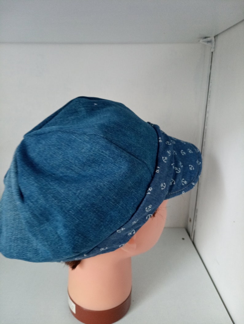 newsboy cap in recycled denim, printed fabric, gifts, useful, visor, protection, style, image 3