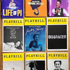 May include: A collection of nine Playbill theater programs. Titles include "Life of Pi", "Topdog/Underdog", "Purlie Victorious", "Cat on a Hot Tin Roof", "Frankie and Johnny", "Disgraced", "A Doll's House", "Hedda Gabler", and "Fully Committed".