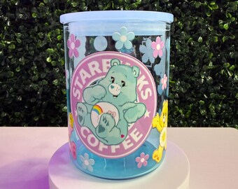 Care Bears Mug: 80s Nostalgia Glass Mug with Lid & Straw