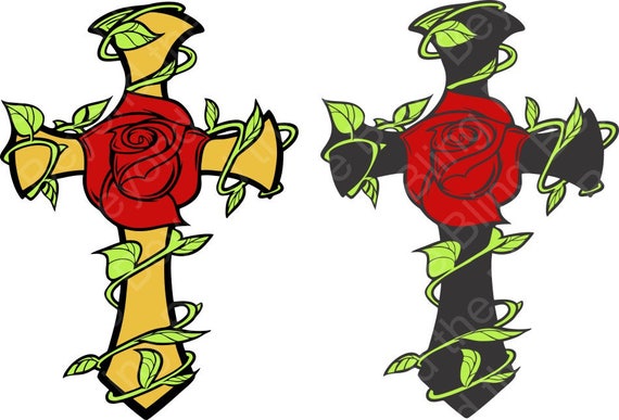 Download Free Cross With Rose Vines Digital Download Rose Cross Vines Etsy SVG Cut Files