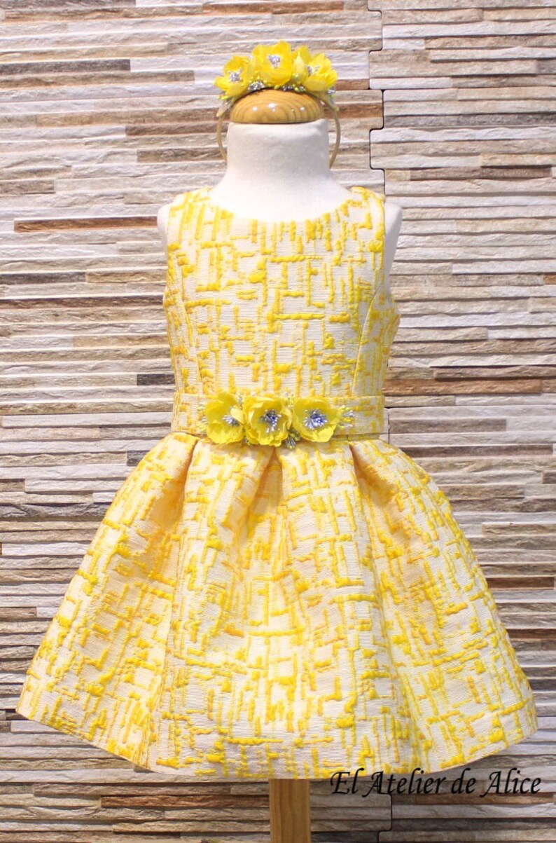 DRESS & Fleur Girls Dress with Headband in Yellow