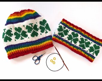 Lucky Rainbows Hat and Ear Warmer Knitting Pattern