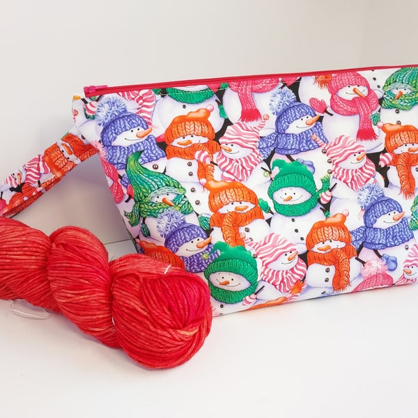 Knitting Project Bag - Knitting Snowman