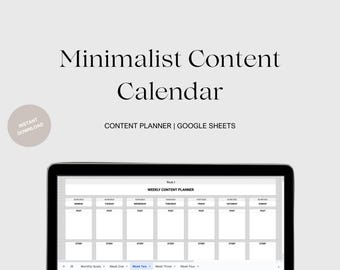 Minimalist Content Calendar Google Sheets | Social Media & Marketing Planner | Editable Spreadsheet
