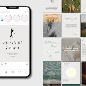 Instagram Post Design, Spiritual Coach Aesthetic Templates | Editable Canva, Carousels for Mindfulness, Luxury Healing and Wellness Branding