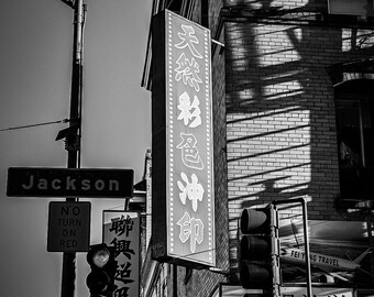 Natural Color Photo Processing, San Francisco Chinatown Print, Black White Street Photography, Jackson Street Signs Wall Art