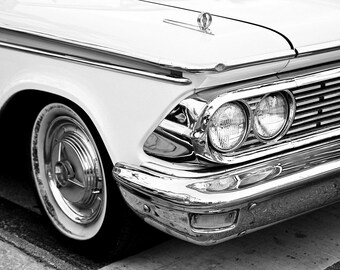 1950s American Sedan Front End Photograph: Whitewall Tires, Chrome Details