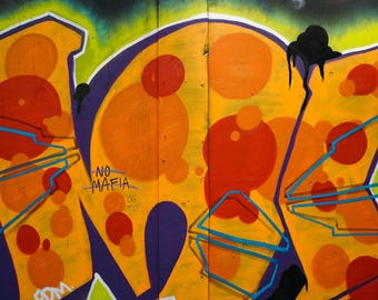 Urban Graffiti Art Print, Orange Yellow Abstract Wall Art, Bold Colorful Street Art Photography, Vibrant Graphic Decor