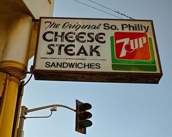 Vintage South Philadelphia Cheesesteak Sign with 7UP Logo