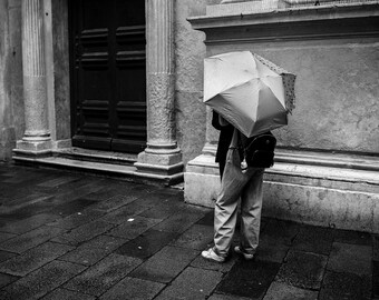 Venice Couple Under Umbrella | Italy Street Photography Print | Romantic Black and White Fine Art