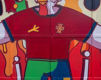 Lisbon Street Art Print, Barcelos Rooster Mural Photo