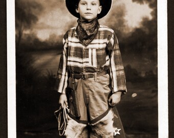 1920s RPPC Boy Dressed As Cowboy By The Holgerson Photographic Studio Chicago IL