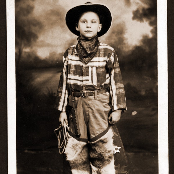 1920s RPPC Boy Dressed As Cowboy By The Holgerson Photographic Studio Chicago IL