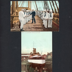 Two Original Pre-1910 United States Warships Battleships Photolitho Postcards